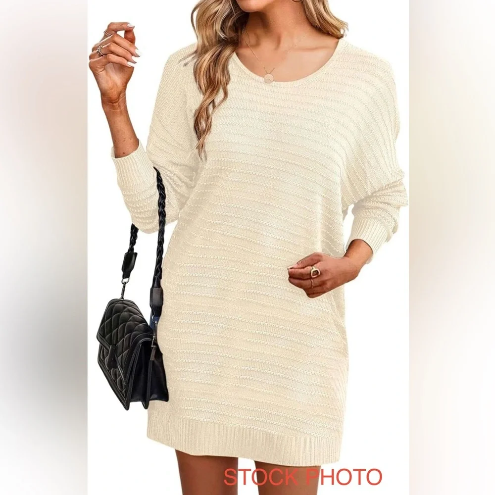 Chic Cream Knit Sweater Dress - Picture 1 of 8